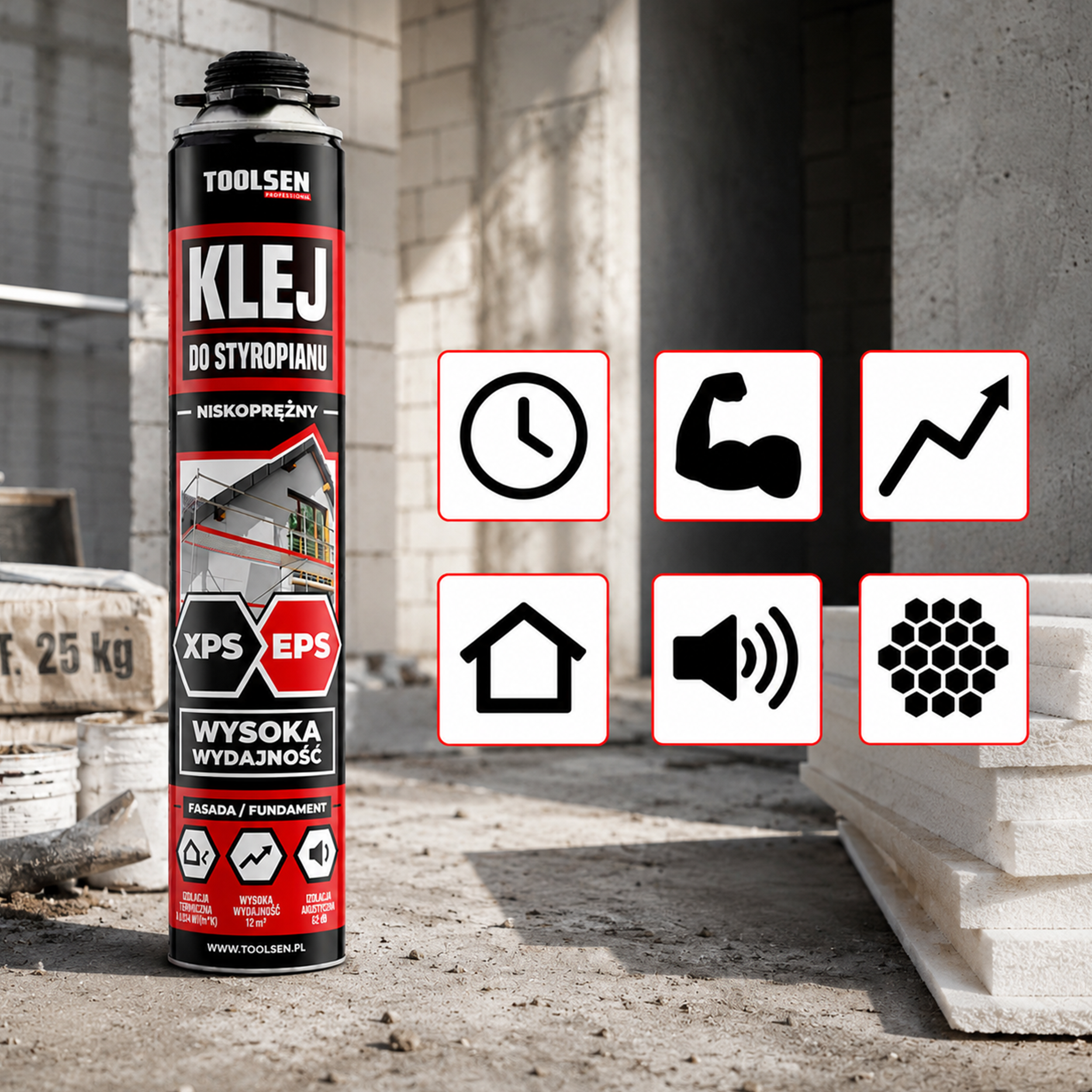 Klej do styropianu EPS XPS grafitowego TOOLSEN